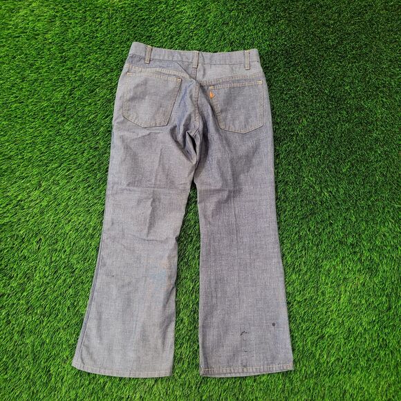 VTG 70s Levis Orange Tab Flares 30x26 Talon Zip Hippie Bell Bottoms Cropped - Picture 2 of 16